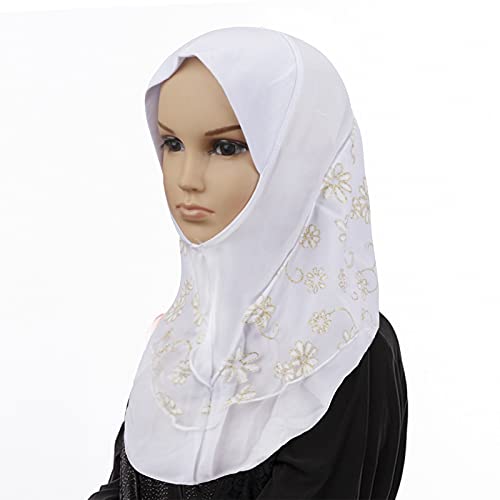 Girls Hijab Head Wrap Muslim Turban Islamic Scraf One Piece Shawls with Flowers3