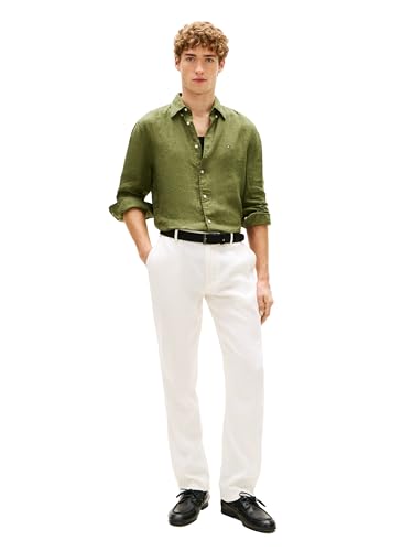 Image of Tommy Hilfiger Men's Long Sleeve Casual Linen Button Down Shirts in Regular Fit