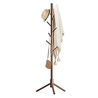 Haddockway Wooden Coat Rack Stand with 8 Hooks New Zealand Pine 3 Adjustable Coat Standing Tree Easy Assembly for Coats, Hats, Scarves and Handbags for Entryway, Hallway, Bedroom, Office
