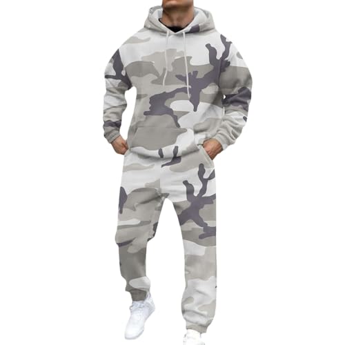 Mens Sweatsuit Camo Tracksuit Camouflage Long Sleeve Hoodies and Sweatpant Set with Pocket 2 Piece Outfits