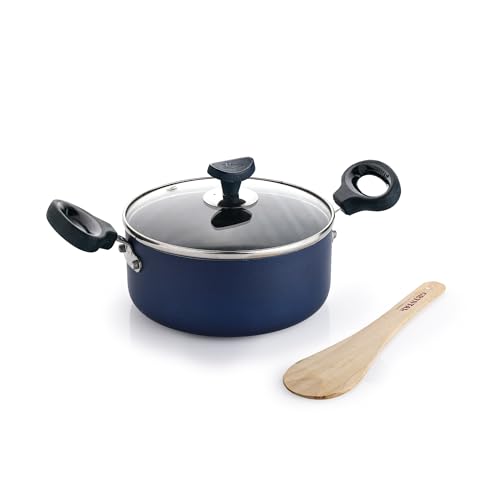 Image of Crystal Aluminium Non Stick Caserolle with Glass lid | PFOA Free | 320 mm | Blue