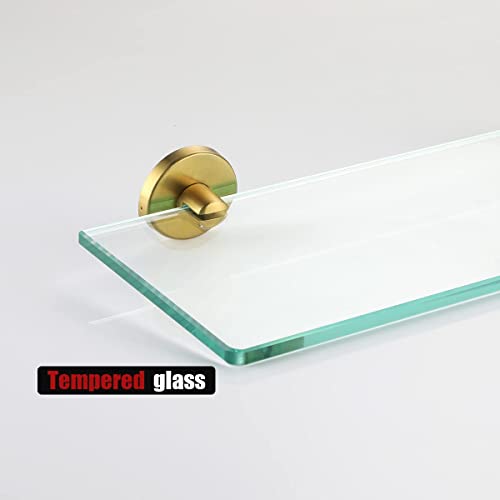 Jqk Bathroom Glass Shelf Gold, Tempered Glass Shower Storage 14 By 5 Inches, 304 Stainless Steel Brushed Gold Wall Mount, Tgs101L14-Bg #TOP5