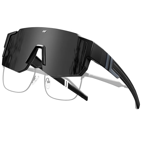 Joopin Oversized Sunglasses Over Glasses Men Women Fit over Sports Sun Glasses Polarized UV Protection Running Fishing (Black)