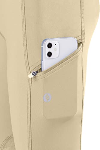 santiny girls horse riding pants with zipper pockets kids stretchy equestrian breeches knee-patch youth schooling tights