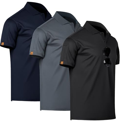 Image of TEZO Polo Shirts for Men Golf Short Sleeve Moisture Wicking Tactical Shirt