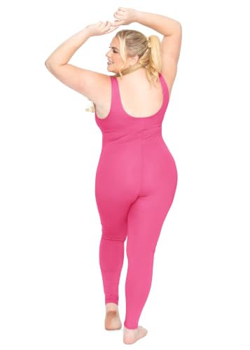Image of STRETCH IS COMFORT Womens Plus Size Tank Unitard Athletic Rompers For Women | 95% cotton 5% spandex, round neckline, sleeveless straps, U-back, seamless front, one piece outfits for women, workout romper