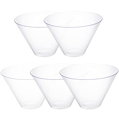 Posh Setting Clear Plastic Serving Bowl [5 Pack - 96 Oz] Disposable Reusable Clear Acrylic Large Plastic Snack Bowl, Salad Bowls, Round Party Chip Bowls #TOP25
