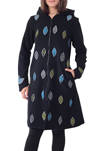 PUREWONDER Damen Fleecemantel mit Kapuze Übergangsjacke jk41 Schwarz M