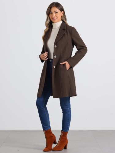 Image of Allegra K Womens Winter Elegant Pea Coat 2026 Single Breasted Long Overcoat | Notch Lapel Collar, Warm, Work Office Trench Coats,Outwear Outfit
