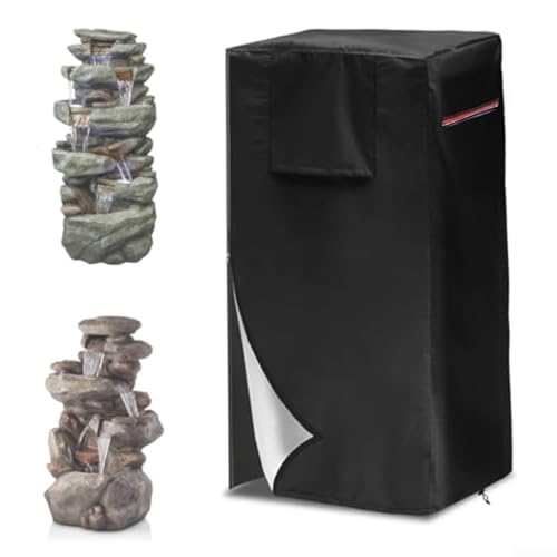 Copertura per fontana da giardino, resistente, impermeabile, con coulisse con cerniera per ciotole a cascata, copertura antipolvere nera per pietre impilate