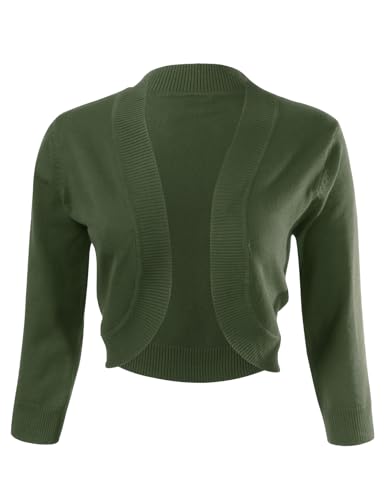 Image of Allsense Women's 3 /4 Sleeve Bolero Shrug for Dresses | Open Front Cropped Cardigan, Lightweight Knit Dress Cover Up