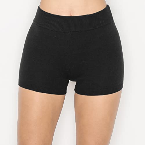 Image of ALWAYS Women's Soft Sweater Knit Shorts - High Waisted Comfortable Lounge Pajama Pants Solid Black X-Small