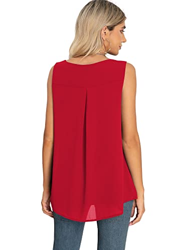 Quezhu Summer Tanks For Women Dressy Elegant Layered Chiffon Sleeveless Tunics Blouses,Red,X-Large #TOP4