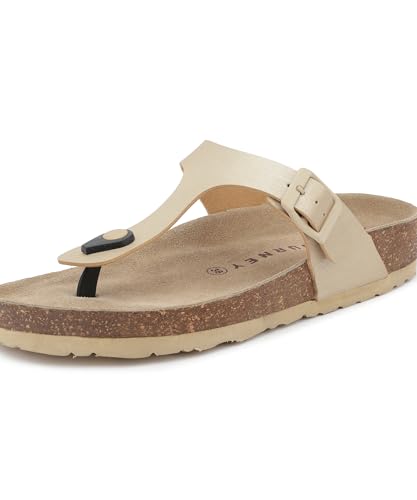 Image of HF JOURNEY Women's Cork Footbed Thong Sandal,Slip On Entry,(Size 36-41) PU, Casual Lounging Slipper, EVA Sole, Flat Heel, Anna Carina 2.0
