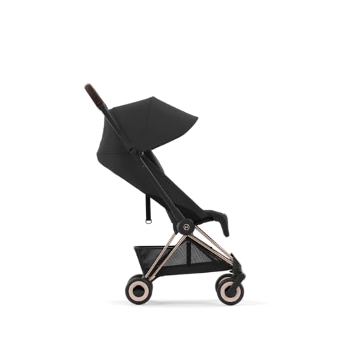 Image of Cybex Coya Compact Stroller, Lightweight One-hand Fold, Travel-Friendly Pram for Newborns, Infants, and Toddlers, Age 0-4 years, Flat Recline Position, One Pull Harness, Hand Luggage Compatible, Stroller (Sepia Black Rosegold Frame)