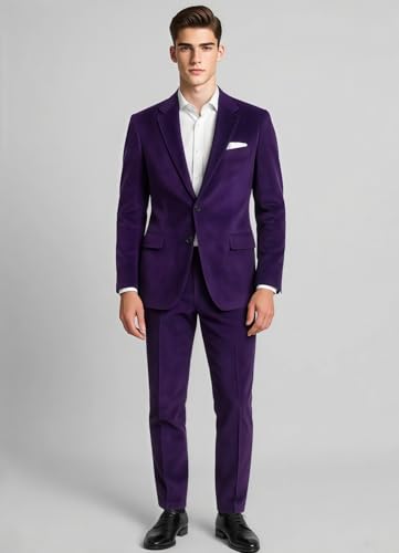 VENNYNG Men's Velvet Suits Slim Fit Wedding Christmas Retro Vintage Formal Blazer Pant Set 2 Piece2