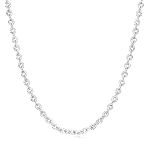 FANCIME 925 Sterling Silver Blossom Link Chain Necklace for Women Men Dainty Fine Jewelry, Tarnish-Resistant Gift for Her & Him 2.2 mm Width, 18 Inch