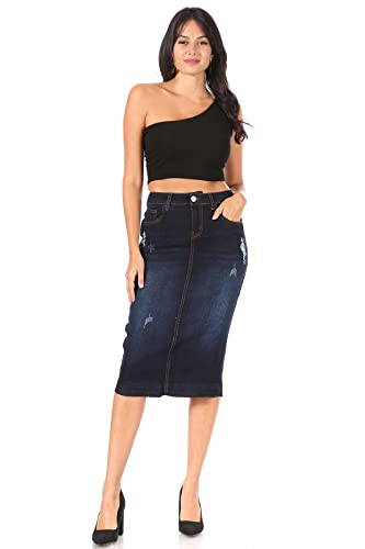 Fashion2Love Women's Juniors/Plus Size Destroyed Ripped Pencil Stretch Denim Skirt (77883)4