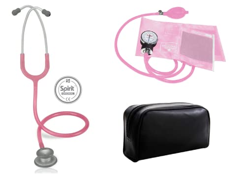 Kit Estetoscópio Spirit Pro-Lite Rosa + Esfigmomanômetro Aparelho de Pressão Premium