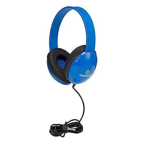 Egghead Heavy-Duty Kids' Headphones with Padded Ear Cups and 6' Cord, Adjustable Tangle-Free Plastic Classroom Headphones for Kids, Pack of 10, Blue
