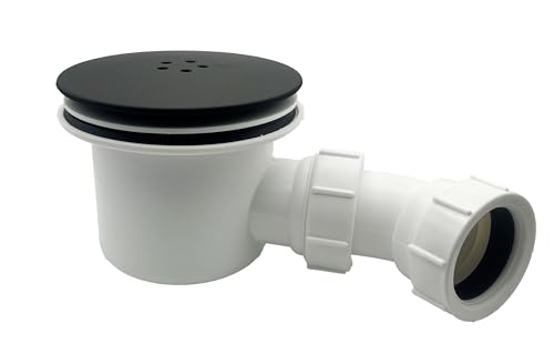 Multi-Fit Black Shower Trap - 90mm Easy Clean Enclosure Tray Waste Trap - Shower Drain Cover Replacement, Shower Drain with Shower Trap Cover. 1/2 Multi-fit