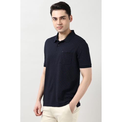 Image of Peter England Men's Cotton-Polyester Micro Matrix Polo Shirt - Casual Wear | Minimal & Modern
