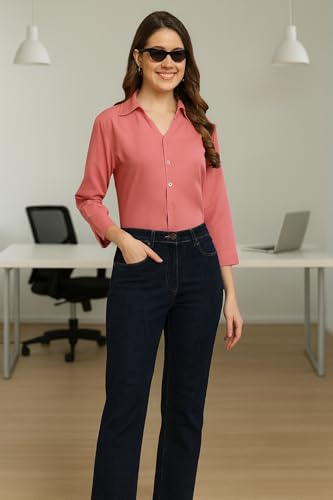 Image of FUNDAY FASHION Women's Regular Fit Solid V Collered Casual Shirt