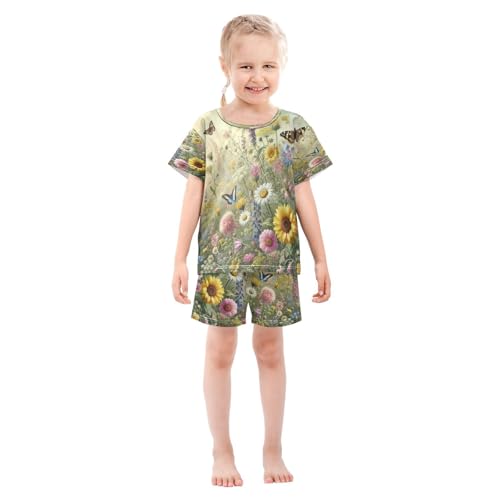 Wildflowers Butterflies Pajama Set Short Sleeve PJS 2 Piece Summer Pajamas Shorts Sets Cotton 5Y3