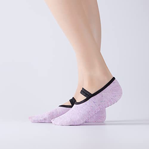 Image of Yoga Pilates Socks with Grips Band for Women Non Slip Cushioned Low Cut Socks for Dance Barre Ballet