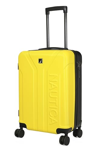 Image of Nautica 20 inch ABS Hard-Sided Unisex Cabin Luggage Trolley | 8-Wheel Spinner, Telescopic Handle | Durable, Secure Combination Lock | Modern Design Travel Suitcase for Men & Women | Yellow & Black