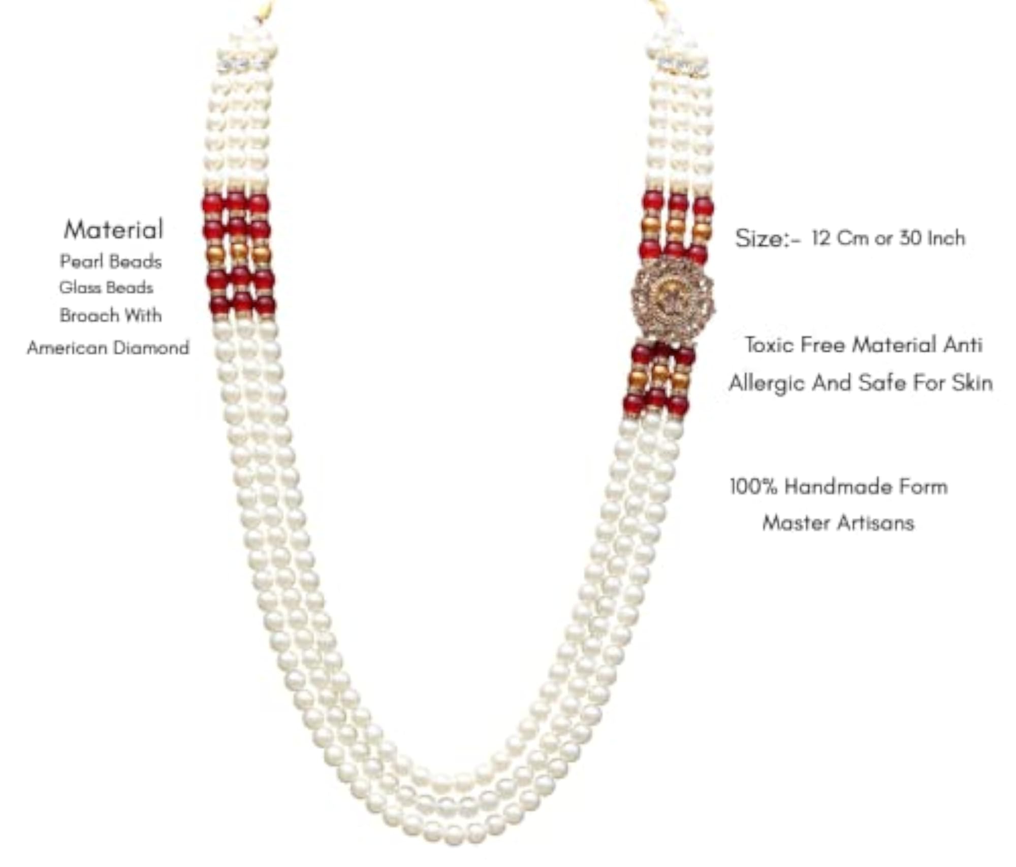 Handmade Pearl Stone & AD Necklace for Men, Wedding Gift