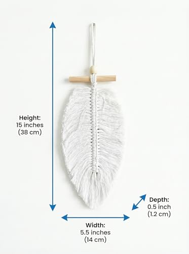 Image of JH Gallery Handmade Macrame Leaf Wall Decor, All Natural Boho Cotton Hanging with Fabric Loop, Boho Chic Accent for Bedroom, Office, Living Room and Home Decor (Pack of 2)