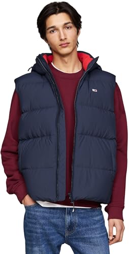 Tommy Jeans Uomo Gilet Essential Down Vest con Cappuccio, Blu
