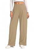 Oyamiki Marlene Hosen Damen Klassisch High Waisted Lässig Hose mit Weitem Bein Arbeit Einfarbig Stoffhose Sommer Khaki XL