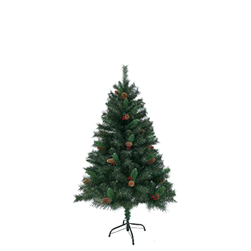 SVITA Künstlicher Weihnachtsbaum 150cm klappbar mit Tannenzapfen und Stechpalmen 371 Zweig-Spitzen inkl. Metall Ständer Christbaum Tannenbaum Schnellaufbau Klappsystem Luvi-Nadeln