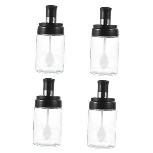 MUCKLILY 4Pcs Spice Jars Transparent Seasoning Holders with Spoon Condiment Containers for Kitchen Bbq Indoor Outdoor Dining
