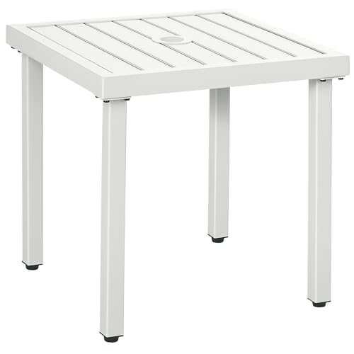 Table d'appoint Outsunny Garden, table basse carrée de 51 x 51 cm pour terrasse avec trou pour parasol, table d'appoint à structure en acier pour balcon,...