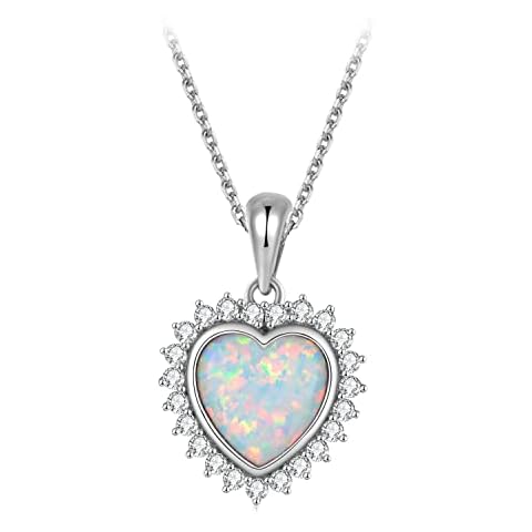 immobird Heart Necklace 925 Sterling Silver Necklaces for Women Opal Necklace Pendant Opal Jewellery for Women Birthday Valentines Mothers Day Gifts Cover