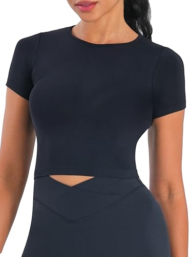 Sunzel Short Sleeve Fitted Basic T Shirts for Women, Soft Crew Neck Basic Crop Tee Cute Trendy Summer Tops Tight Tees3