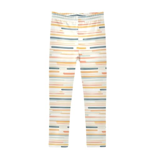KLL Horizontal Stripes Girls Active Leggings Fashion High Waisted Athleisure Pants Gym