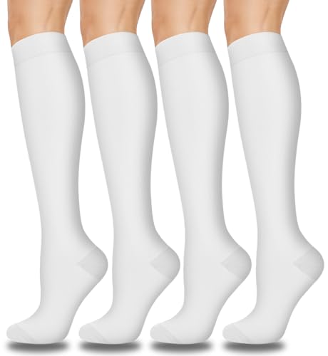 Aoliks White Compression Socks for Women & Men 15-20 mmHg Circulation Socks for Travel Support Hiking