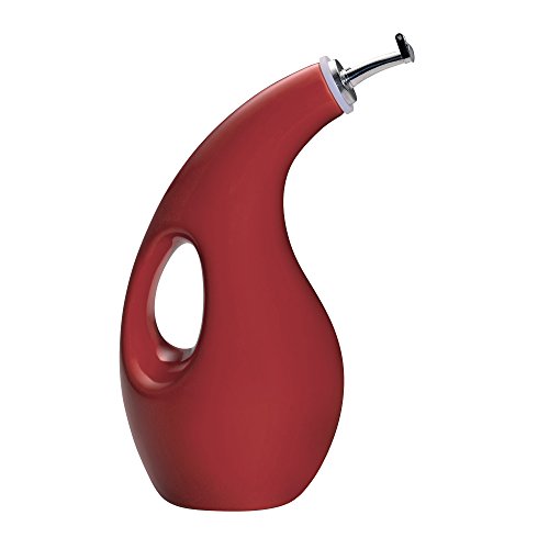 Rachael Ray 53234 Solid Glaze EVOO Olive Oil Bottle Dispenser with Spout - 24 Ounce, Red