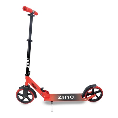 Zinc Cruise Kids Scooter Big Wheel Kick Scooter for Ages 6+ Foldable 2-Wheel Scooter with 200mm Wheels Lightweight Height Adjustable Rear Footbrake Supports up to 100kg Red & Black