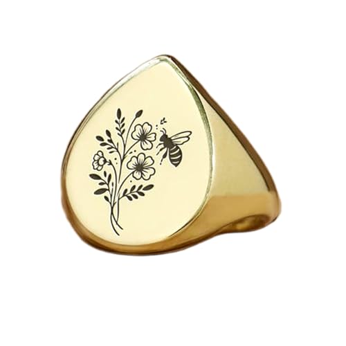 Bague poire argent plaqué or cadeau vintage avec abeille gravée
