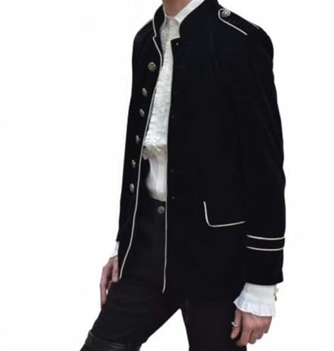 Generic Mens Black Military Style Silver Piping Jacket Gothic Fashion Coat3