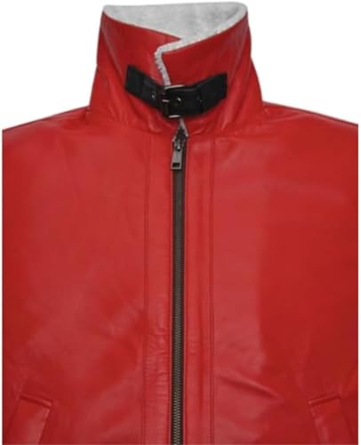 Hide & Seek Men’s B3 Bomber White Fur Spirited Christmas Red Lambskin Leather Jacket – Santa Claus Style Winter Coat2