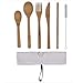 Cubertería de madera de bambú reutilizable – Juego de cubiertos de 7 piezas – Cubertería de picnic con bolsa – 100% bambú natural sostenible – alternativa a los cubiertos desechables