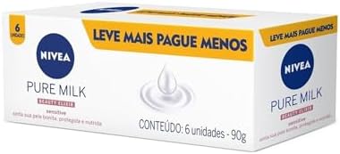 Menor preço em NIVEA Sabonete em Barra Pure Milk Sensitive Promo 6 un. 90g - Fórmula enriquecida com a preciosa essência do leite, proporciona uma pele macia e hidratada após o banho