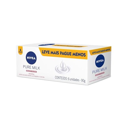 NIVEA Sabonete em Barra Pure Milk Sensitive Promo 6 un. 90g - Fór...