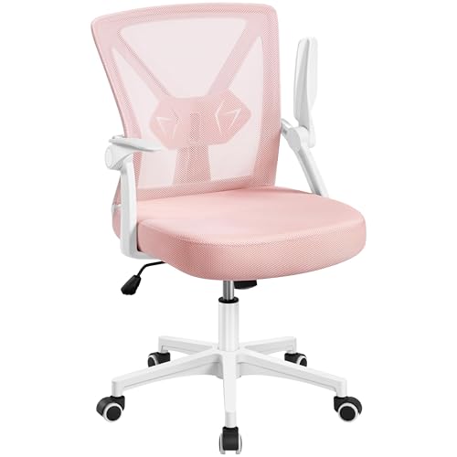 Yaheetech Silla de Oficina de Trabajo con Reposabrazo Ajustable Ergonomica Altura Ajustable Malla MAX Carga 136 KG Rosa